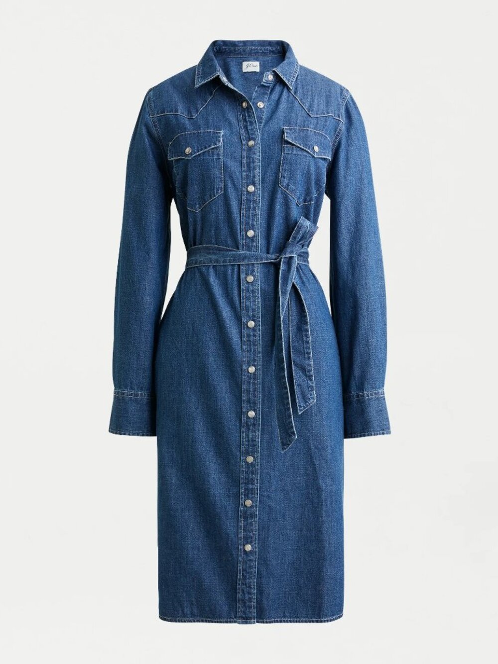 J CREW SNAP BUTTON TIE WAIST CHAMBRAY DRESS